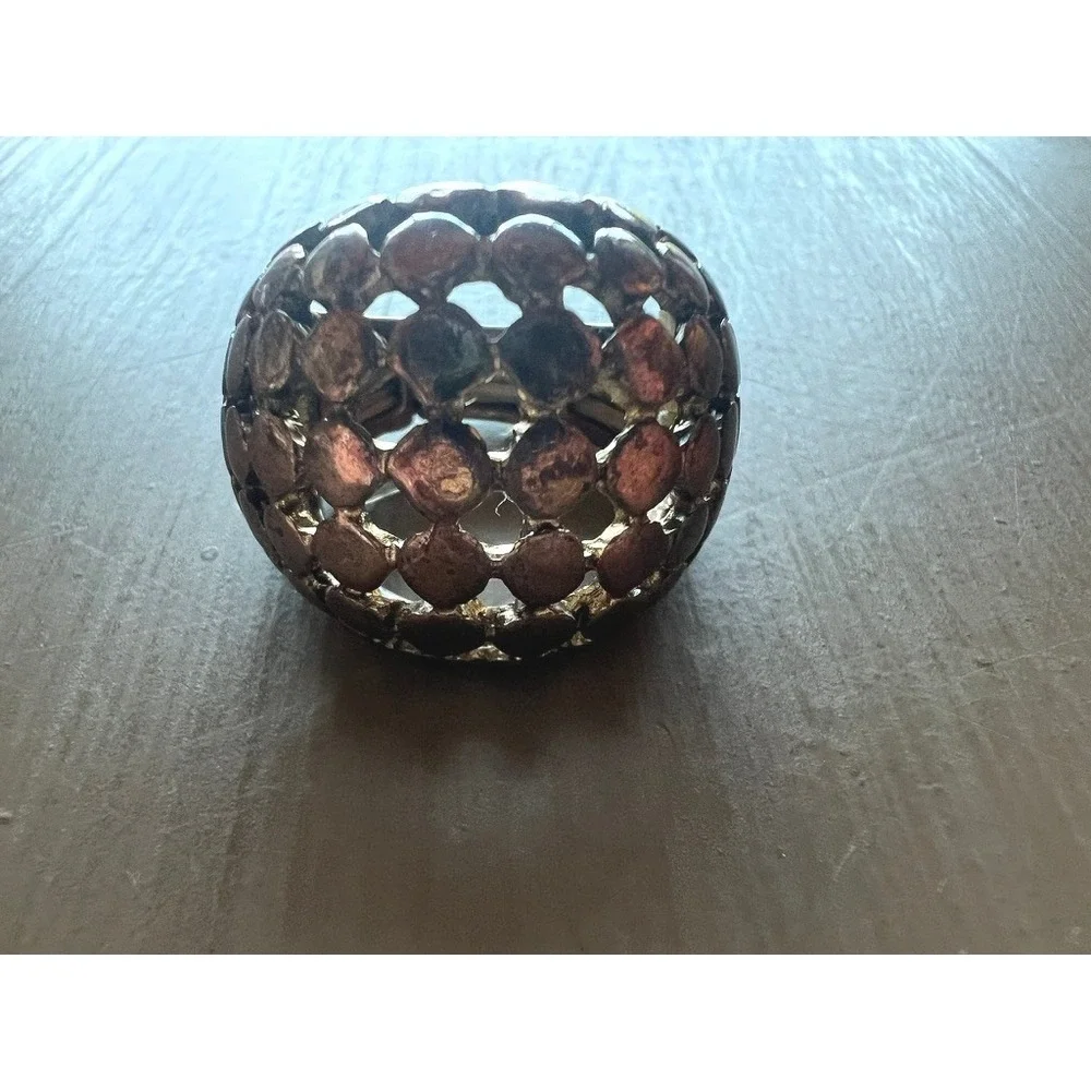 Dome Stretch Ring Copper Tone Lattice Statement Adjustable Metallic Industrial